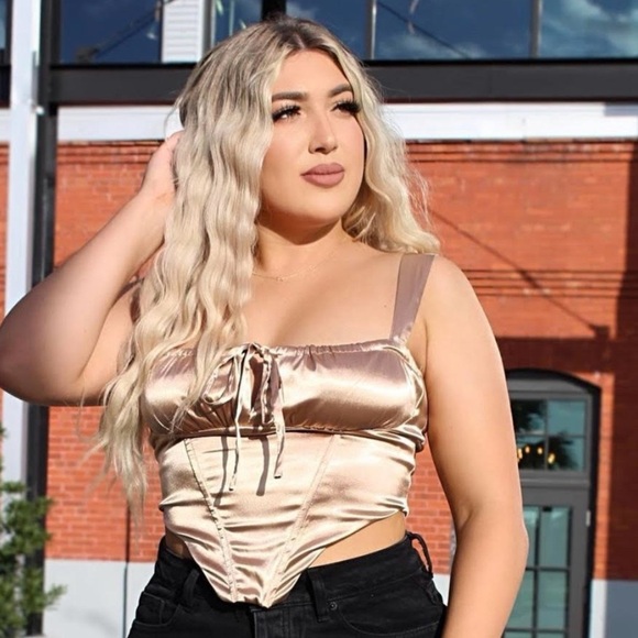 NWOT Bronze/Gold Satin Corset Front Tie Top Size M - Picture 5 of 13